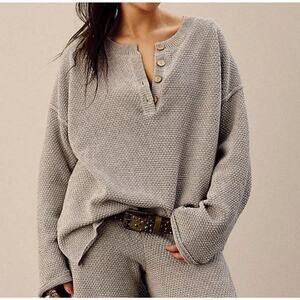 Free People Beach Hailee Sweater Womens S Gray Henley Oversized Slouchy Cotton